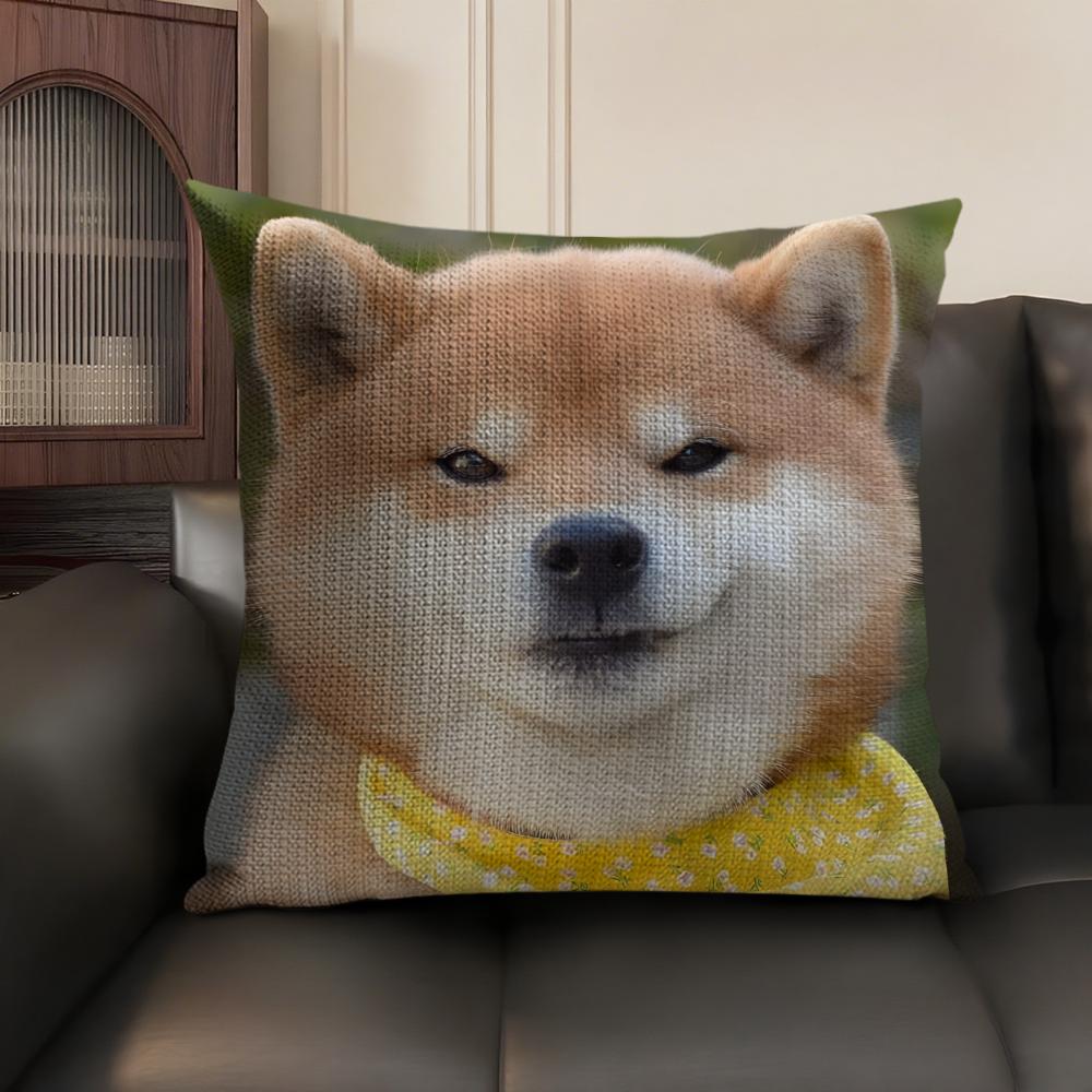 Cute Shiba Inu Meme Emoticons Pillow Case Double-Sided Printing Short Plush Sofa Cushion Cover Bedroom Bedside Pillow