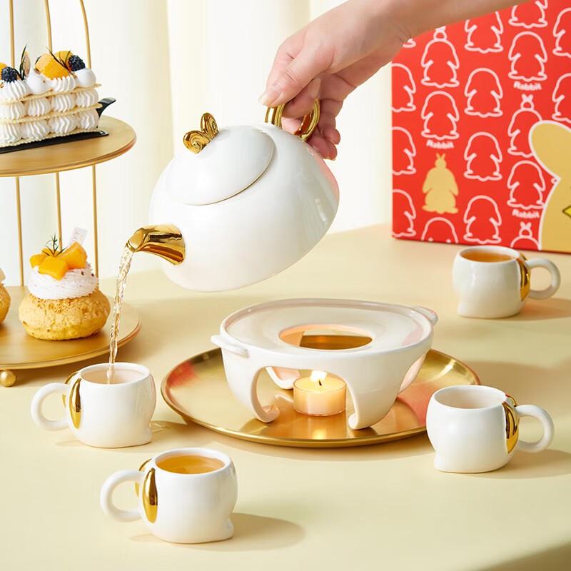 JINGREPUBLIC Cream Rabbit Ceramic Tea Set