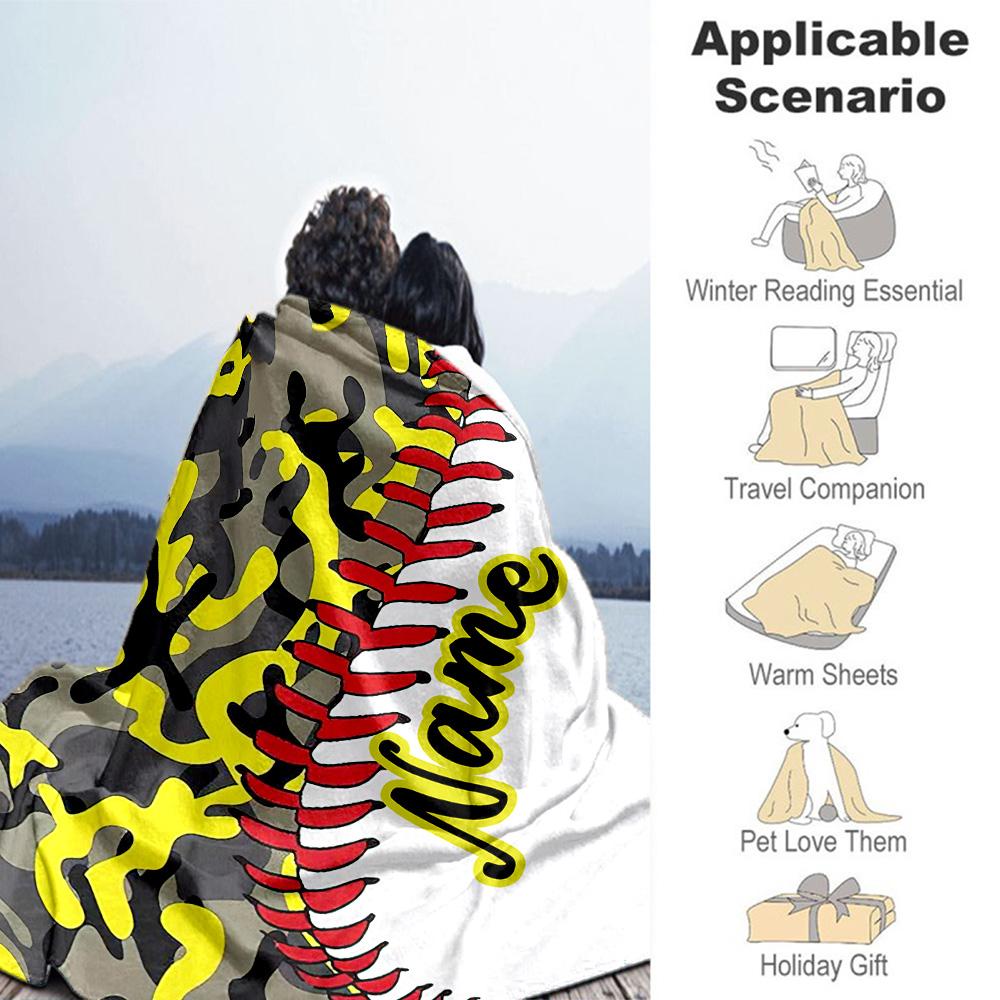 Camouflage Baseball Personalized Text Blanket Throw Customizable Blanket Comfortable for Sofa Office Chair Home Decor Office Four Seasons Multipurpose