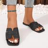 Women's Solid Color Square Head Slip-On Slippers - Breathable, Flat Design for Home, European & American Style