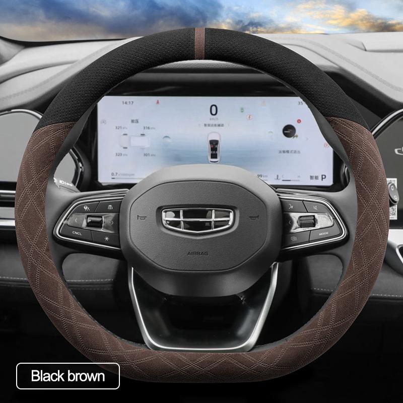 

Декоративная накладка на руль автомобиля из замши, обмотка ручки для Geely Coolray PrefacecXingyue Binyue Monjaro 2026 2026 2026 черный коричневый