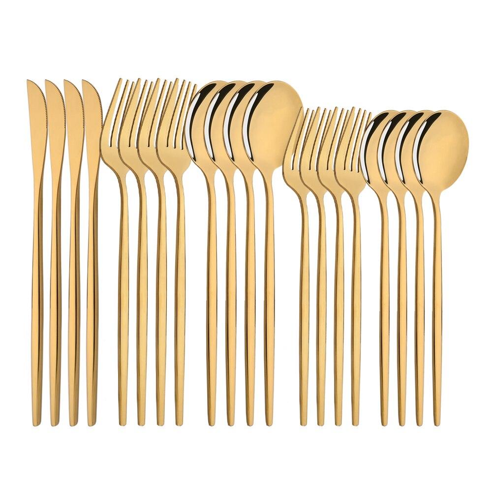 20Pcs/4Sets Stainless Steel Cutlery Tableware Mirror Polished Dinnerware Set White Gold Knife Fork Spoon Flatware Silverware Dinner Set
