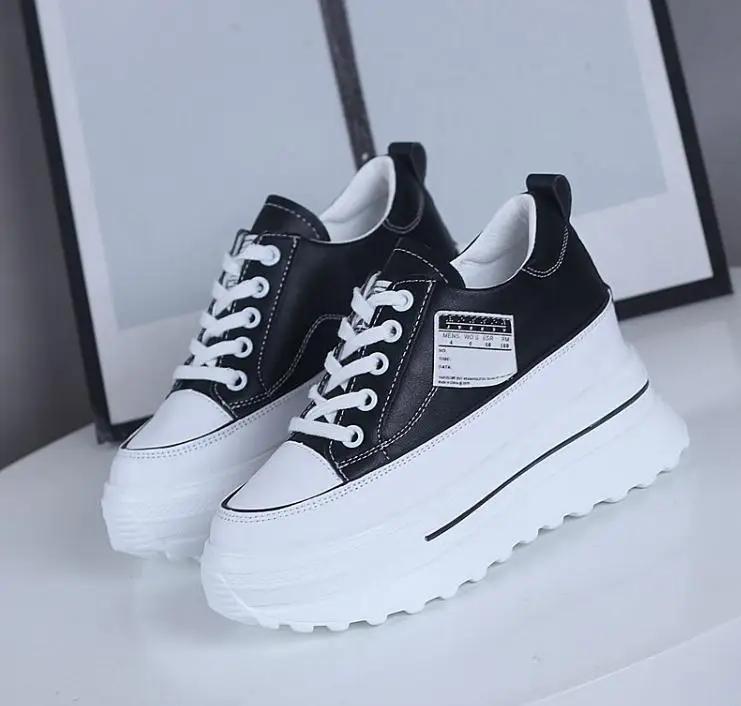 Fashion Summer Women's Casual Shoes Leather 7cm Thick Bottom Wedge Heel Ladies Fashion Sports Shoes Thick Heel Spring and Autumn Shoes