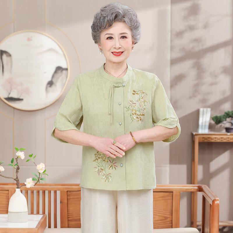 Yuzhaolin New Chinese Style Embroidered Short Sleeve Set for Elder Women