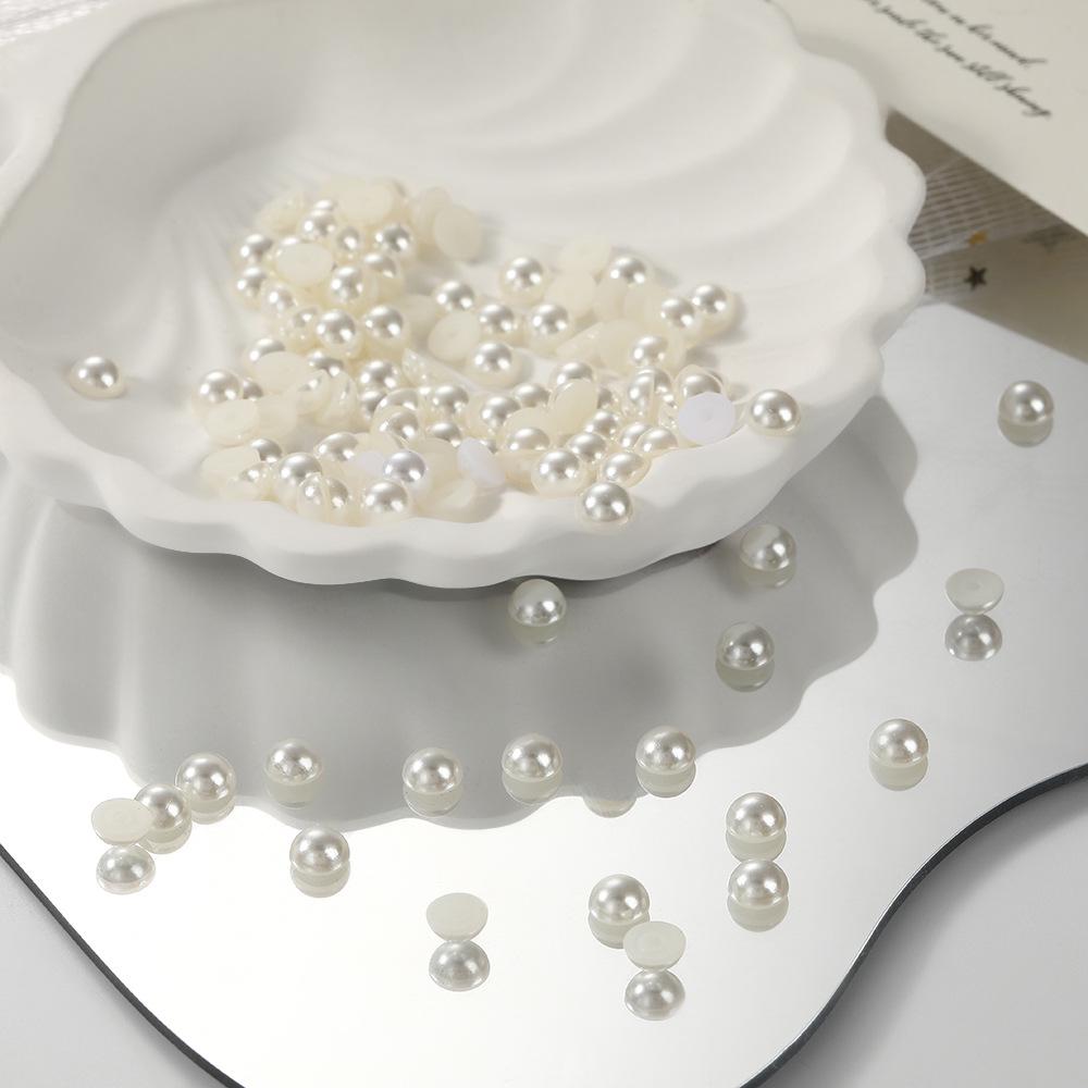 Semi-Circular White Pearl Flat Back Stickers for DIY Nail Art and Phone Cases