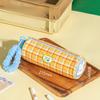 Cute Plush Portable Striped Cylinder Party Pencil Bag Plaid High-value Dirt-resistant Stationery Bag