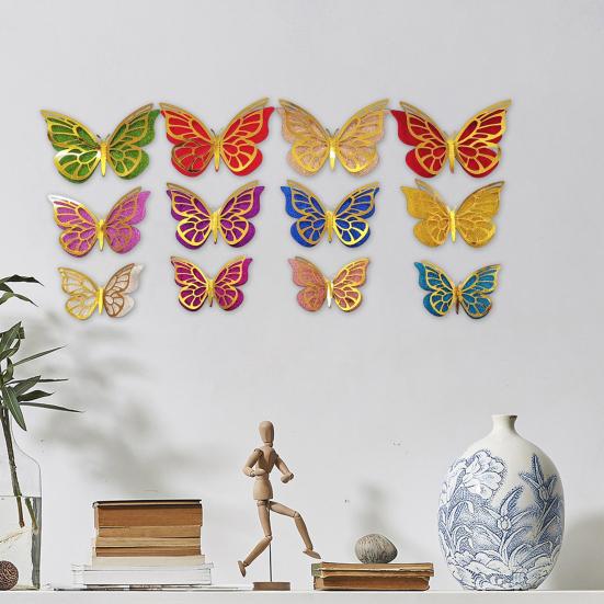 12 Pcs 2 Layer Wings 3D Butterfly Wall Decals Removable Glitter Hollow Butterfly Wall Sticker DIY Room Mural Art