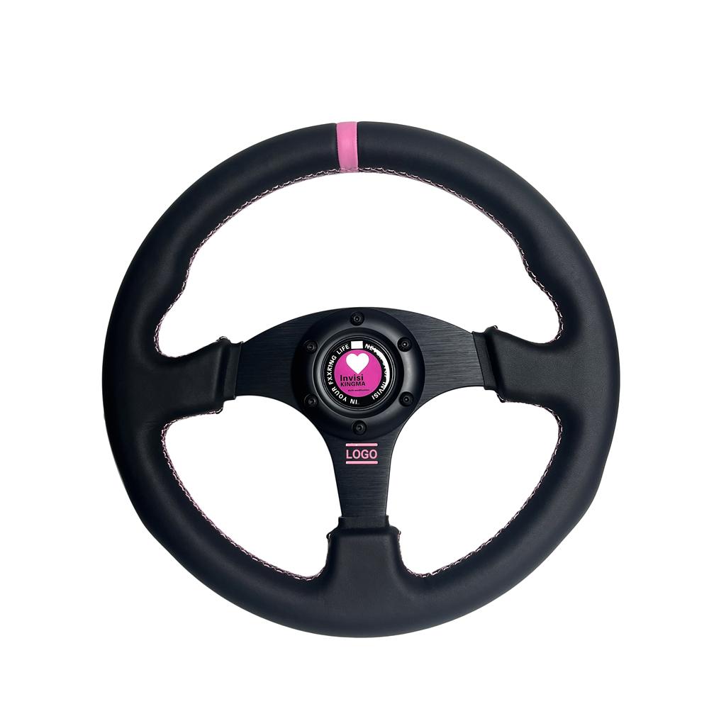 JDM Pink Racing Girl/Boy Steering Wheel Leather 13inch 14inch 320mm 350mm With Heart Horn Button 13inch 320mm