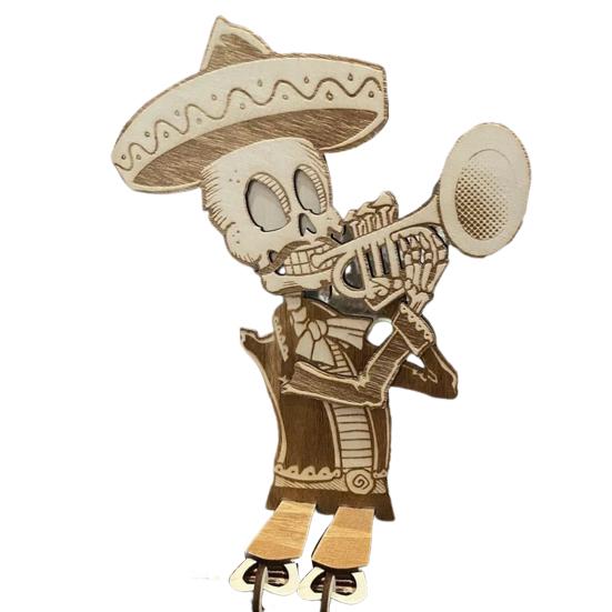 Halloween Articulated Skeleton Decoration Guitar/Horn/Violin Player Skeleton Statue Collectible DIY Wood Ornament for Home Party Decor