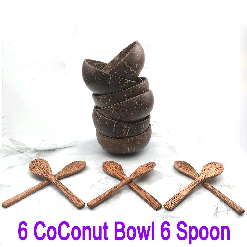 Pure natural coconut wooden bowl spoon kitchenware exquisite craftsmanship rice dessert bowl salad noodle bowl mousse pasta