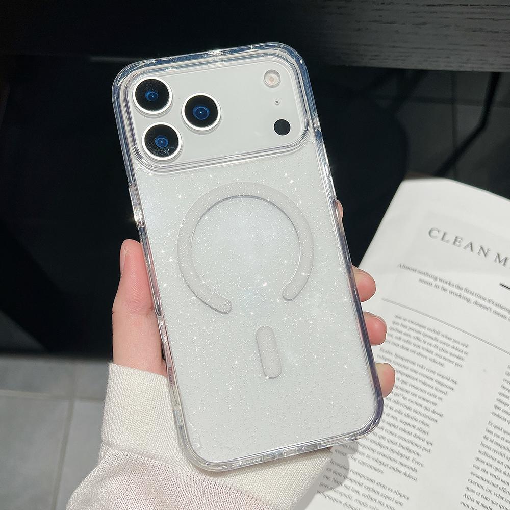 

Bling Glitter 17 Pro Max Magnetic Clear Case for IPhone Air 16 15 14 13 Pro Max 17Pro Ins Wireless Charging Gradient Soft Cover iPhone 13