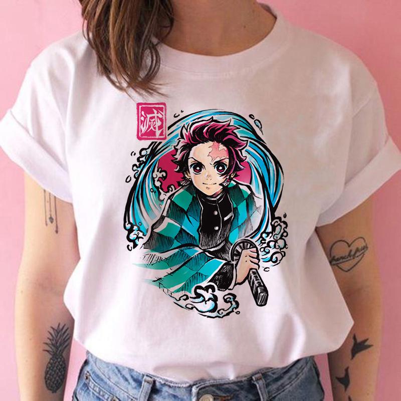 2023 New Women T-Shirt Kimetsu No Yaiba Demon Slayer Top Female T Shirt Harajuku Streetwear O-Neck Casual Ladies Tees Clothing