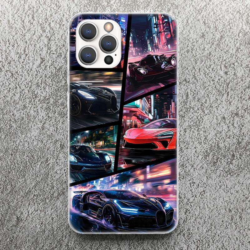 Cool Male Men Sports Cars Print Soft Case for iPhone 17 Air 16 16E 15 14 Plus 13 Mini 12 11 Pro Max Phone Shell SE 7 8 Pattern C