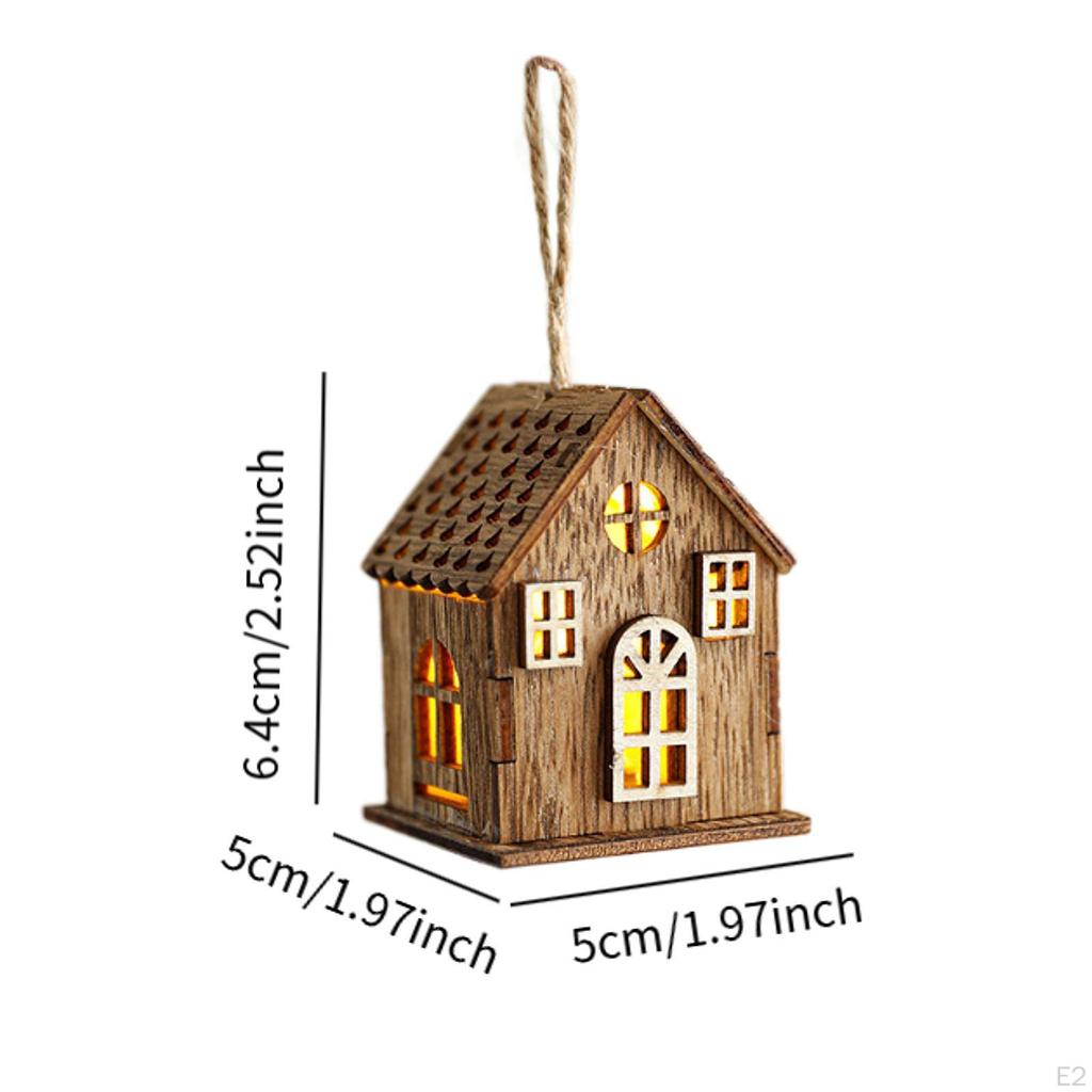Christmas Lighted Village House, Wooden Tree Hanging Decoration for Bedroom Winter Room