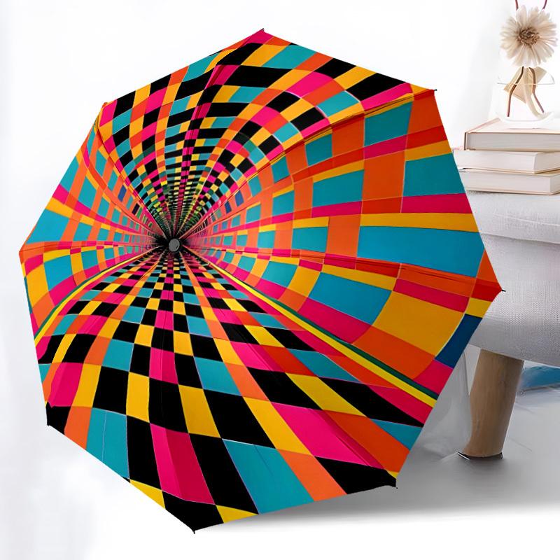 1pc Vortex Tunnel Automatic Folding Umbrella - Compact 8-Rib Design, Durable Plastic & Iron, Lightweight for Outdoor Daily Use157