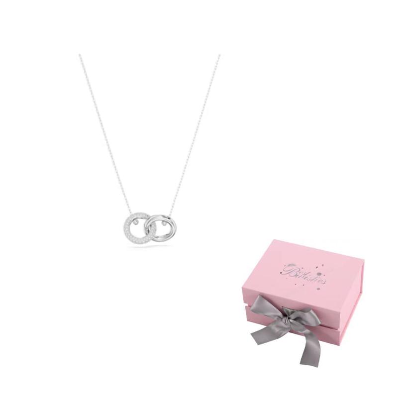Swarovski Dextera Cubic Zirconia Faux Crystal, Rhodium Plated Necklaces Womens Silver F-Pink bow gift box
