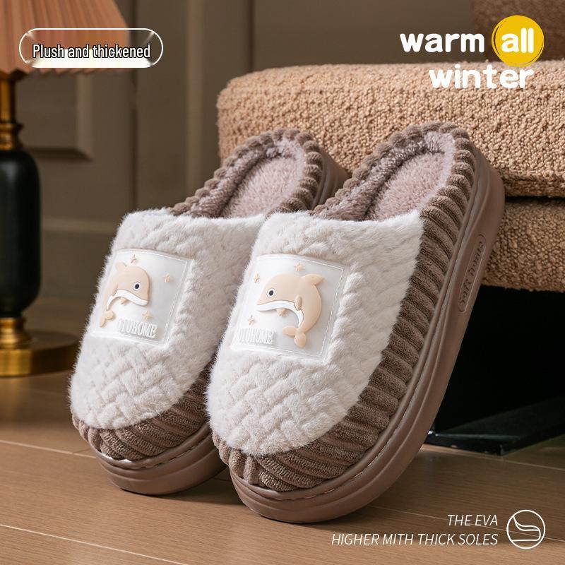 Pantoufles d'intérieur chaudes et antidérapantes en coton pour hommes et femmes, Design épais et duveteux d'hiver