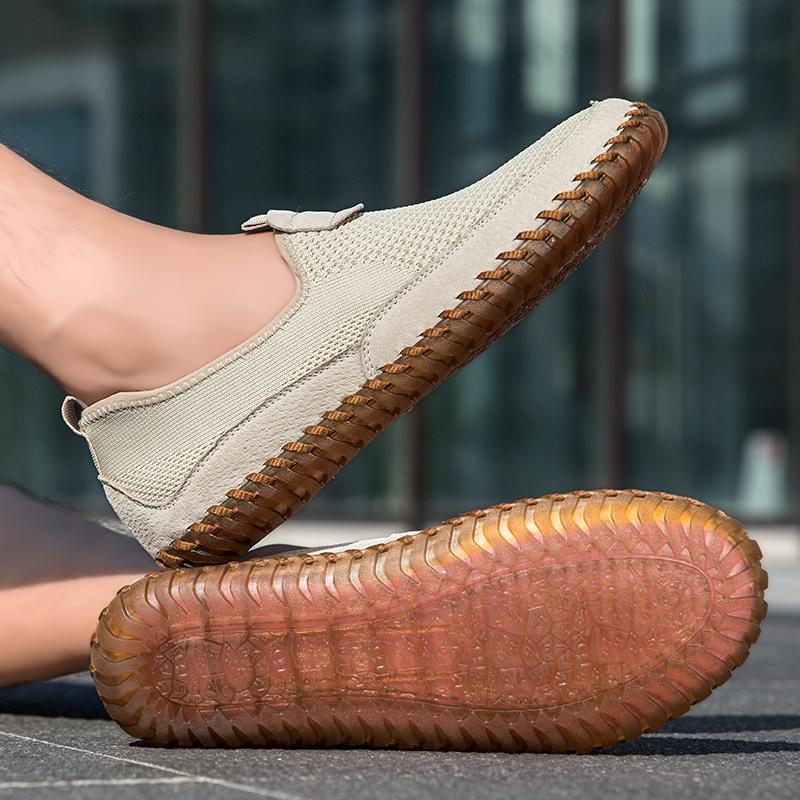 Men's Handmade Sneakers Slip on Loafers Breathable Mesh Casual Shoes Men's Driving Flats Summer