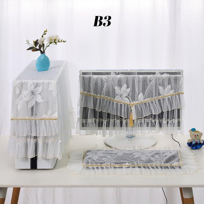 3PCS European Lace Desktop Computer Dust Cover Computer Cover 17 24 27inch LCD Monitor Protective Cover Keyboard Dustproof Cover