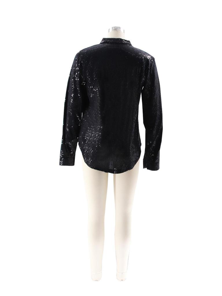 Autumn/Winter Versatile Suede Lapel Shirt with Sequins and Beads