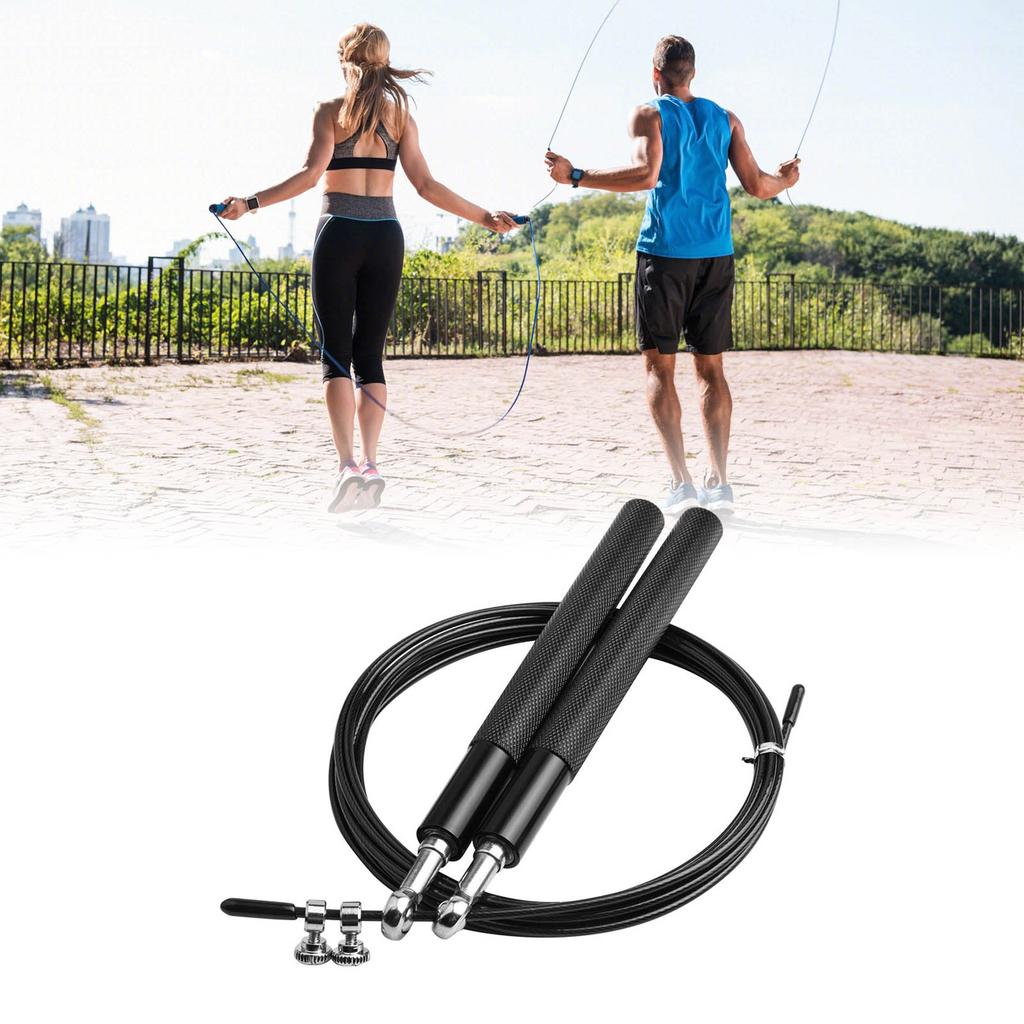 Jump Rope Aluminum Handle Steel Wire Skipping Workout Training Tool for Home Gym Black
