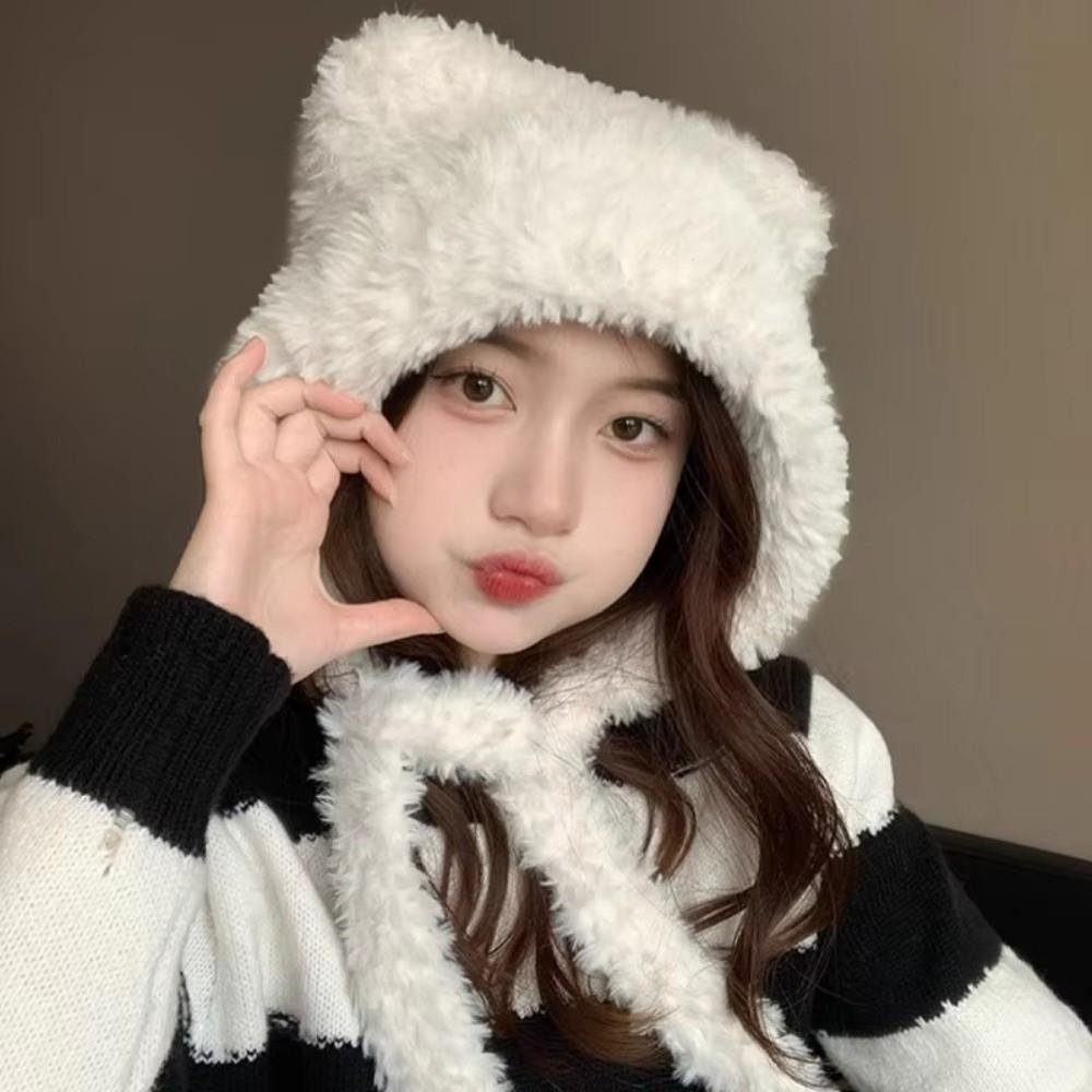 Bear Ear Knitted Woolen Hat Windproof Ear Protection Cap Fashion Winter Bomber Hat  Outdoor