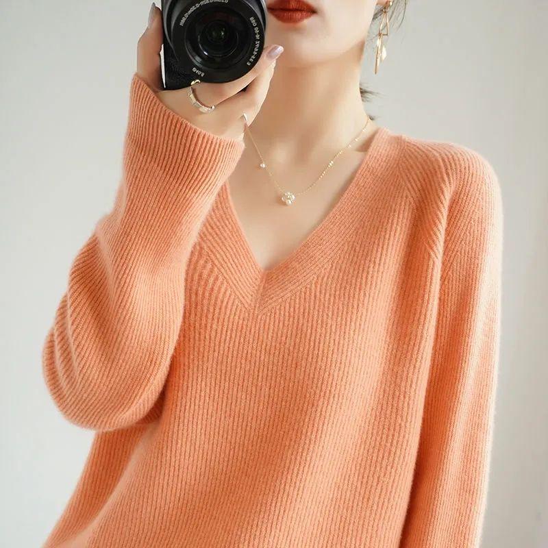 Loose Sweater Women's Outer V-neck Bottoming Shirt Solid Color Thread Thin Tops Knitted Sweater
