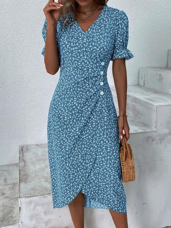 Geometric Pattern Short Sleeve Dress With 3d Digital Printing For Summer Casual Wear