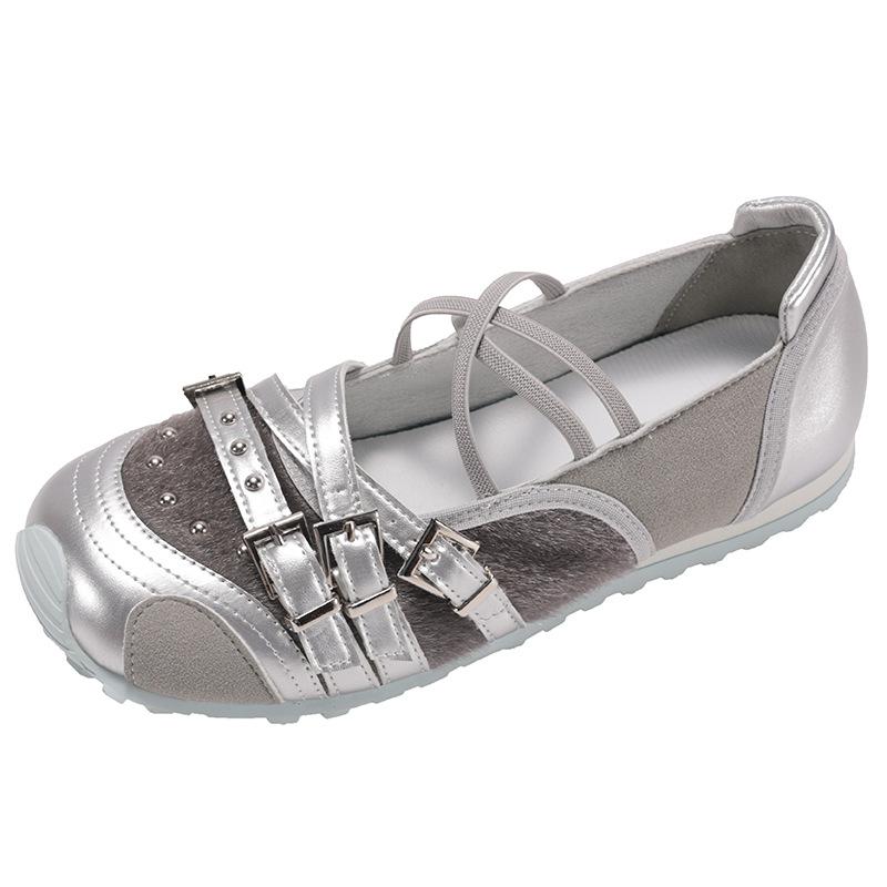 Silver retro ballet style light mouth sports Mary Jane single shoes women's summer 2025 new models with skirts flat-bottomed German training shoes