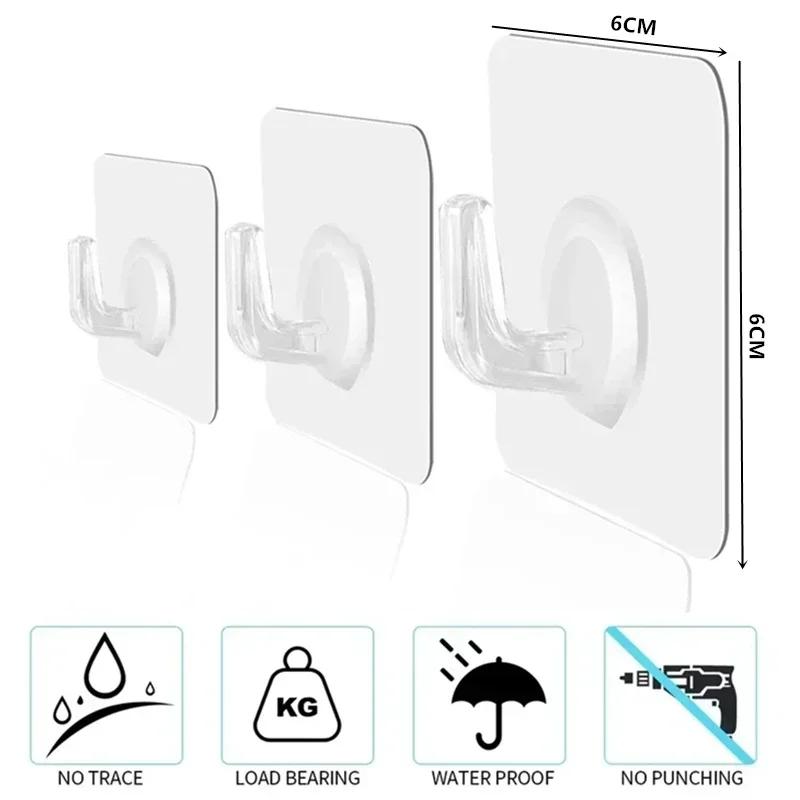 10 Pieces of Wall Hooks Self-adhesive Transparent Multi-purpose Wall Frame, Door Frame, Kitchen Storage