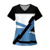 Women's Fashion Printed Short Sleeve V Neck Pattern Tops Pocket Working T-shirts