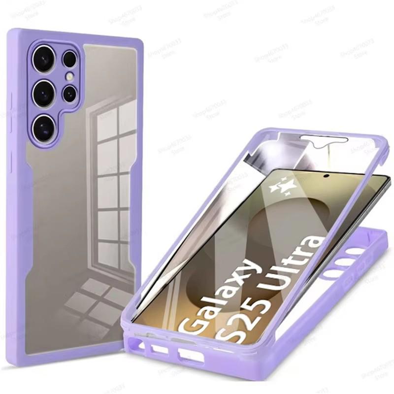 

360° Full Body Cover Phone Cases For Samsung Galaxy S25 S24 S23 S22 S21 Ultra Plus Edge FE Shockproof Cover Phone Accessories S21 фиолетовый