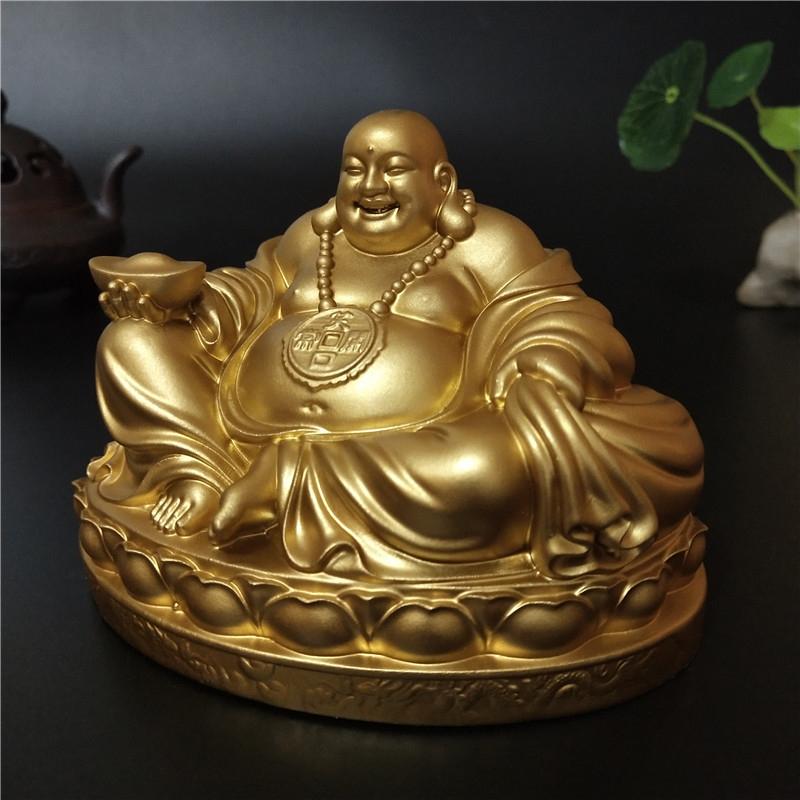 Golden Chinese Feng Shui Laughing Buddha Statues Ornaments Big Maitreya Buddha Sculpture Figurines Home Decoration Gifts