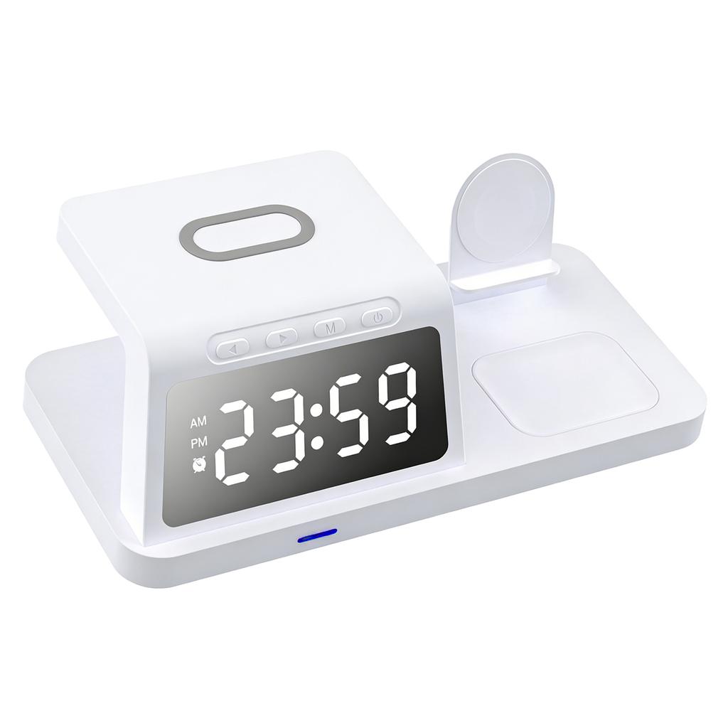 Wireless Charging Station 3 in 1 15W Fast Desk Charger Stand Multifunctional with Clock for Mobile Phone Watch Wireless