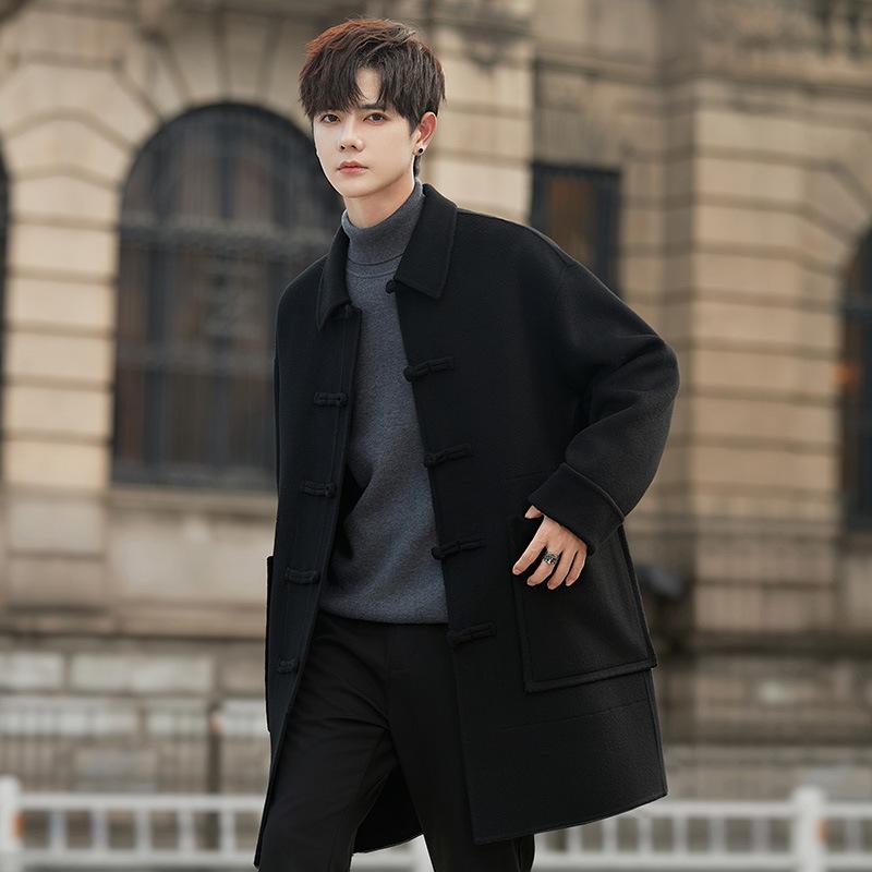 Autumn and Winter New Woolen Coat Men's Medium and Long Knee-length Woolen Trench Coat Korean Version
