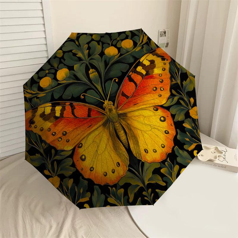 1pc Butterfly Floral Automatic Folding Umbrella, Heavy Duty 8 Rib Iron Frame,  Suitable for Travel, Daily Use, Birthday, Decor Gift M0104065