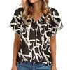 Ladies Casual Fashion V-Neck Button Floral Print Short Sleeve Top