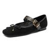 Sheepskin Flat-soled Single Shoes New One-word Belt Super Soft Mary Jane Women's Shoes Bow Soft-soled Grandma Shoes