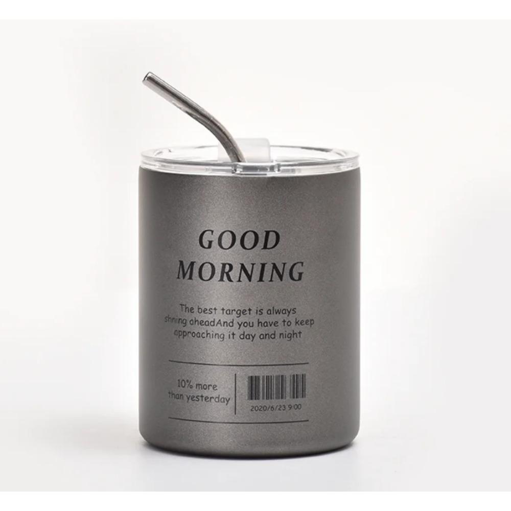 

Многоразовый стакан для кофе с двойными стенками из нержавеющей стали, вакуумная изоляционная кружка для кофе с трубочкой, кружка для горячих и холодных напитков серый