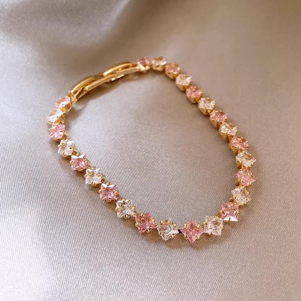 

Pink Zircon Bracelet for Women Sparkling Jewelry Gift Best Friends Birthday Present High Quality Fashion