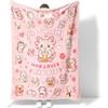 Cute Kitten Cartoon Flannel Throw Blanket Multi Cat Floral Paw Print Soft Warm Blanket for Cat Lover Girl Bedroom Sofa Gift