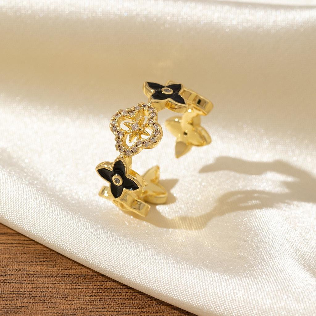 High-end Four-leaf Clover Open Ring Exquisite Workmanship Long-lasting Accessible Luxury Classy Versatile Open Ring
