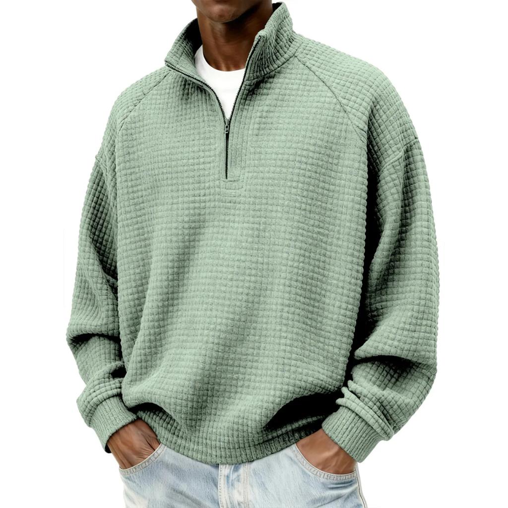 Men's Retro Plaid Long Sleeve Zip-Up Sweatshirt with Stand Collar Casual Fall Winter