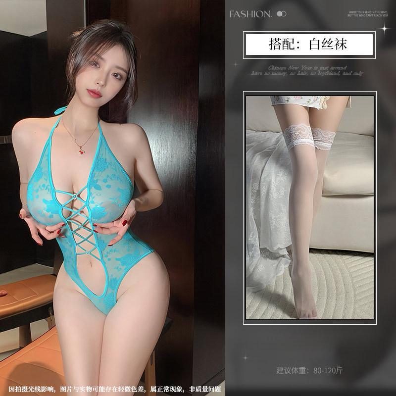 Neck onesie sexy free lace perspective waist tight lingerie women's temptation empty love