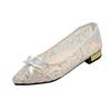 Plus Size 2025 New Mesh Women's High Heels Pointed Toe Bling Bow Tie Low Heel Slip On Pumps Office & Dress Shoes Female