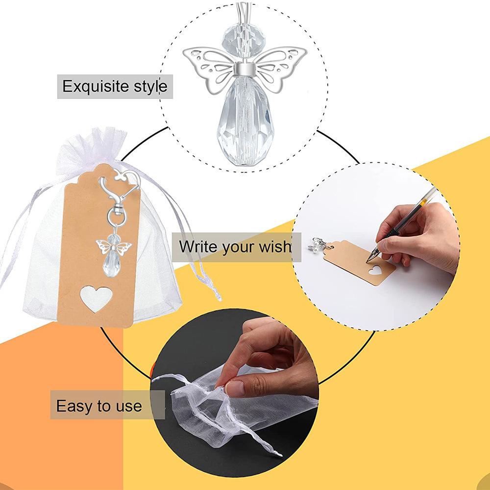 30 Set Guardian Angel Pendant With Angel Keychains Organza Bags Kraft Paper Labels For Shower Party