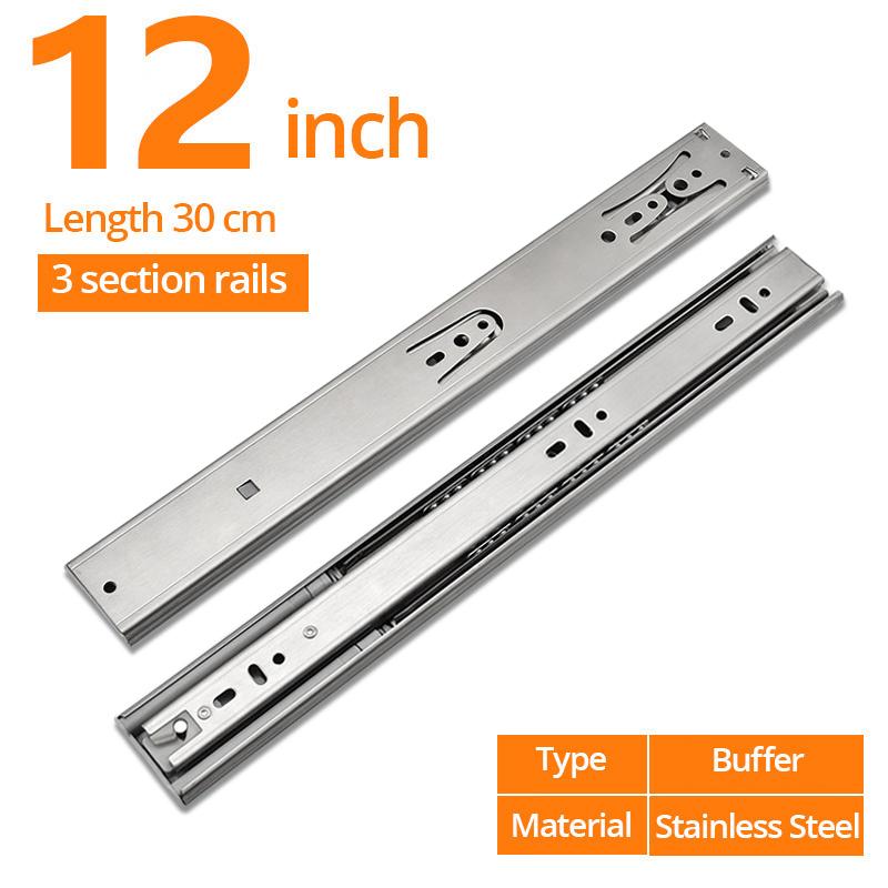 

NAIERDI 10 -22 Stainless Steel Cabinet Slides Soft Close Three-Section Drawer Rails Drawer Slides Buffer Damper Rails Hardware