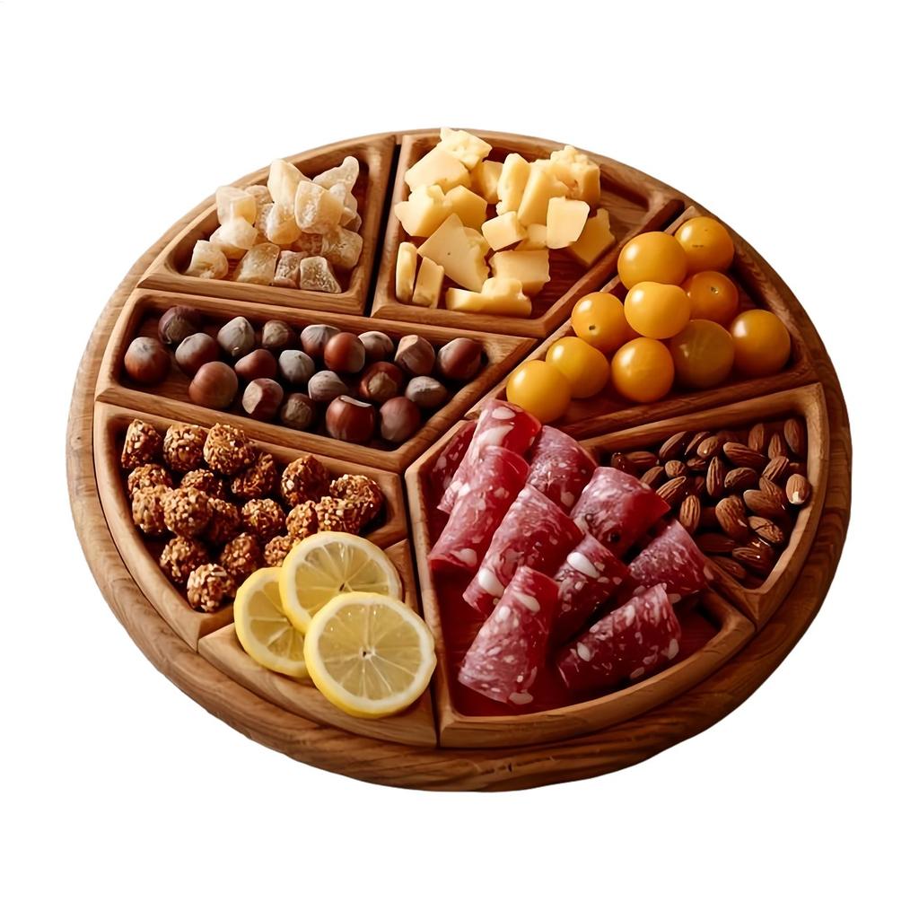 Divided Wood Serving Tray Snack Dessert Platter Fruit Appetizer Serving Plate Kitchen Supplies Storage Tray Food Serving Tray
