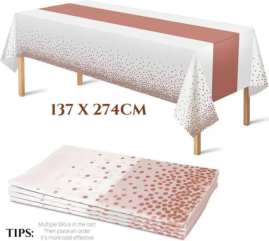 Różowo-złoty Jednorazowy Obrus Talerze na Wesela Obrus Nóż Widelec Łyżka Papierowy Kubek Zestaw Naczyń Piknikowych na Zewnątrz