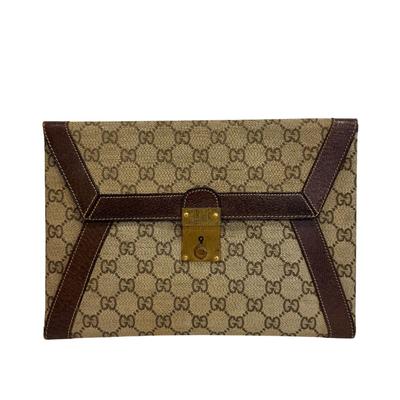 Gucci Vintage Gammel Gucci Brevtaske Forretningstaske GG mønster lærred Clutch taske beige lærred Brugt